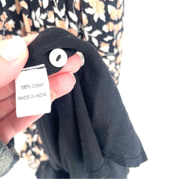 BANJANAN Anthropologie Boho Brown Black Floral Tie Waist MIDI Flowy Dress - Picture 9 of 9